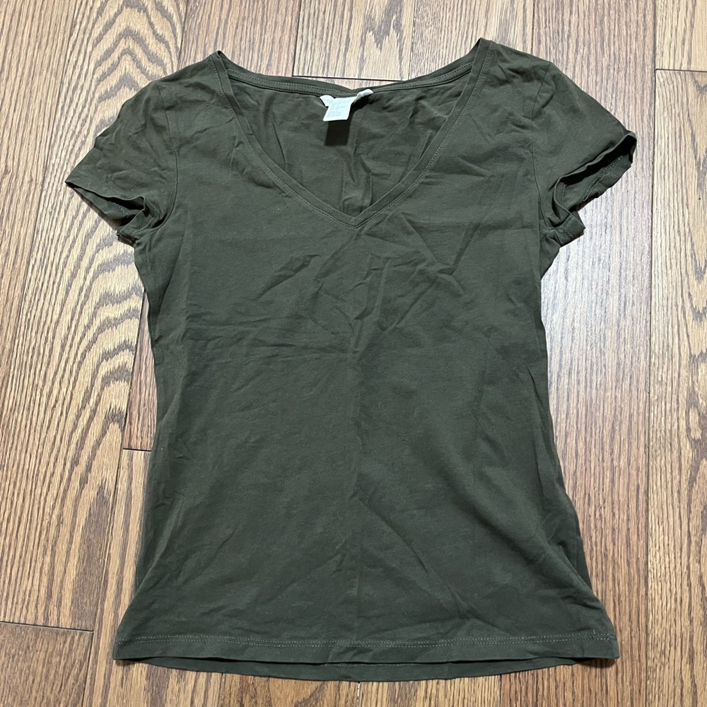 Classic Olive Green V-Neck Women's Top